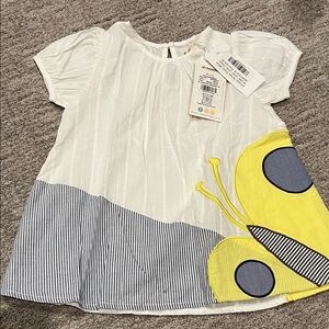 Charming White and Yellow Butterfly Kids Casual Dress